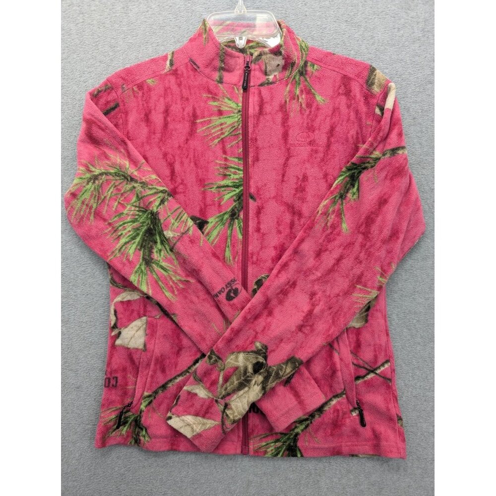 Mossy Oak Jacket Womens Small Pink Camo Fleece Full Zip Thumbholes Zip Pockets